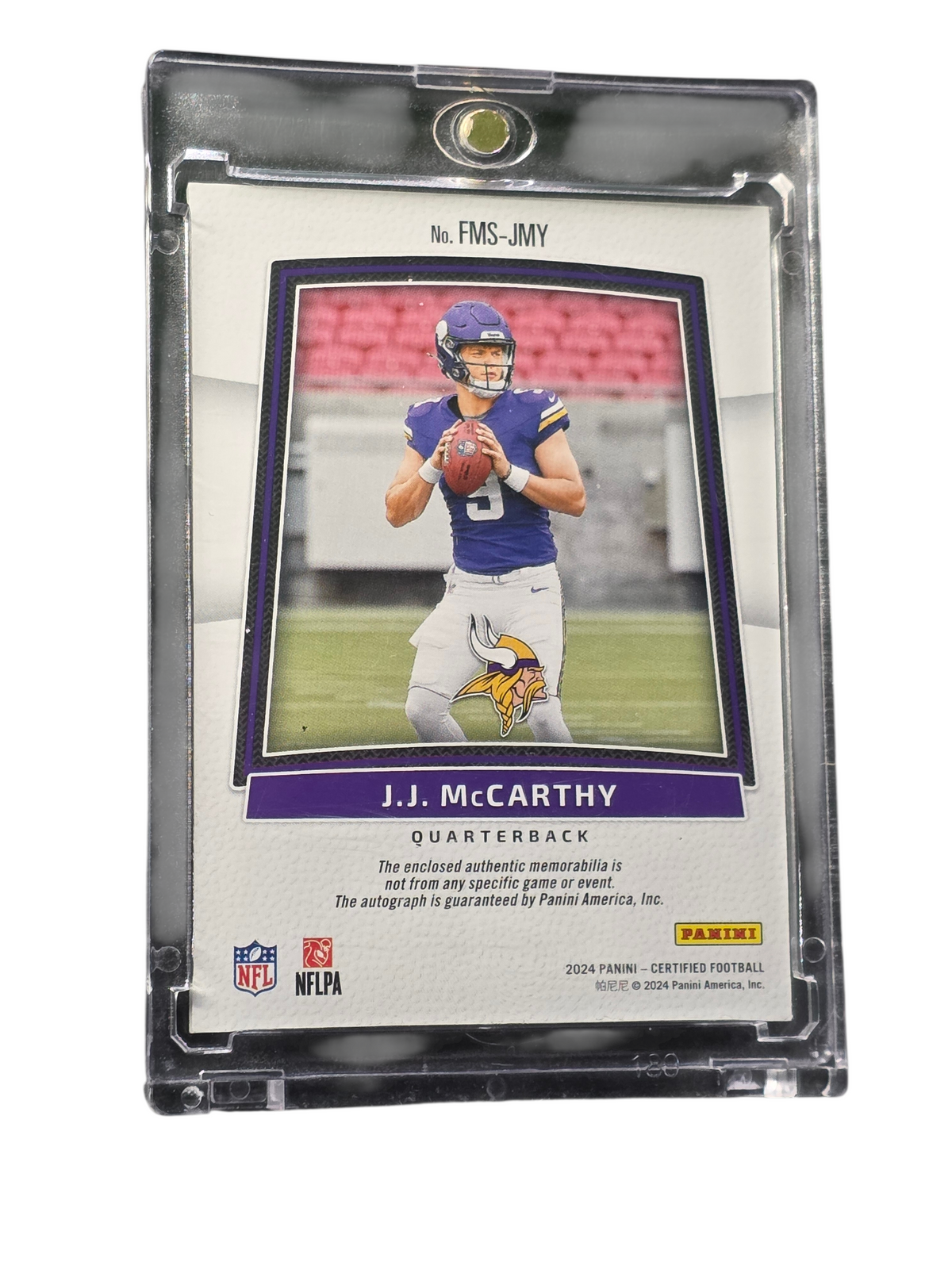 2024 Panini Certified Freshman Fabric J.J. Mccarthy #Fms-Jmy Patch Rc 186/299