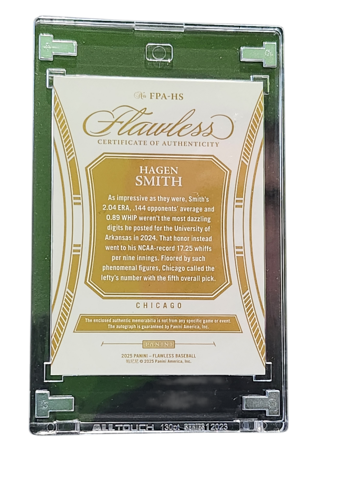 2025 Panini Flawless Baseball Hagen Smith #Fpa-Hs 06/25