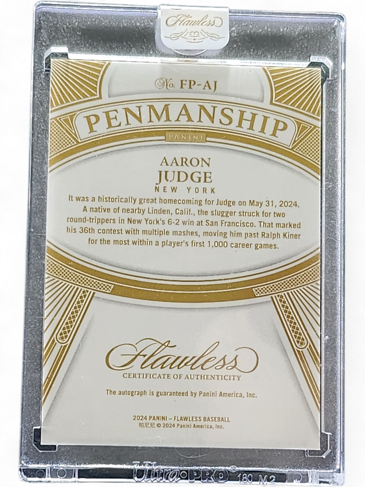 2024 Panini Flawless Baseball Penmanship Aaron Judge #Fp-Aj 08/20