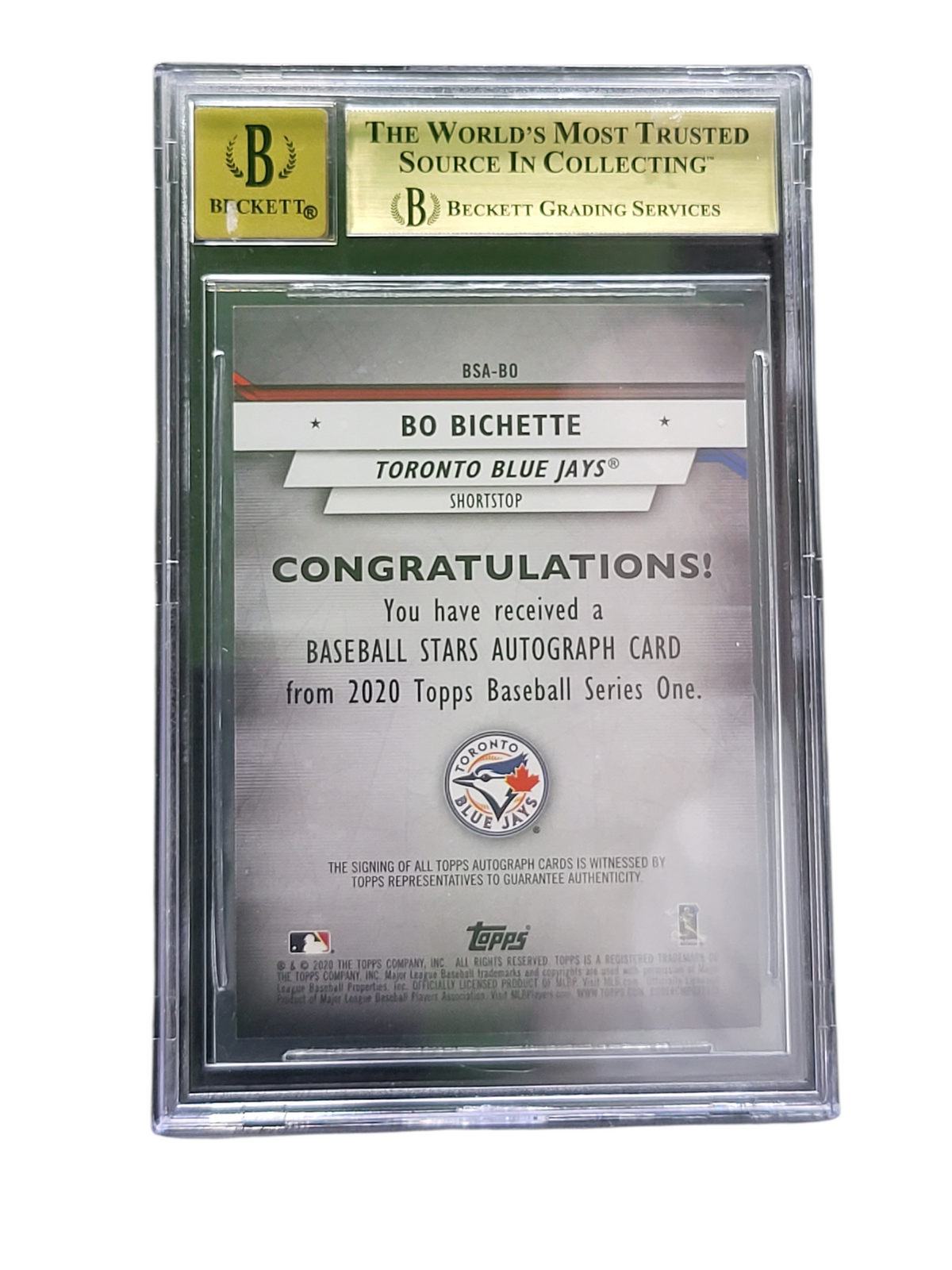 2020 Topps Baseball Stars Autographs Red Bo Bichette #Bsabo BGS 9.5 Auto 10