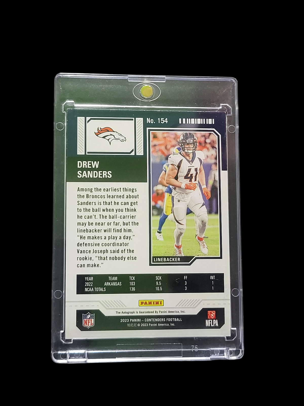 2023 Panini Contenders Football Super Bowl Ticket Drew Sanders #154 Rc