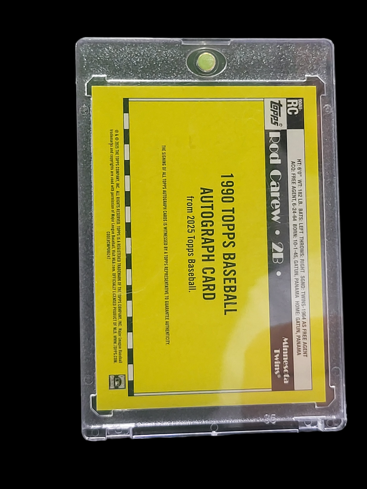 2025 Topps Baseball 1990 Auto Card Rod Carew #Rc Topps Certified Auto Rc
