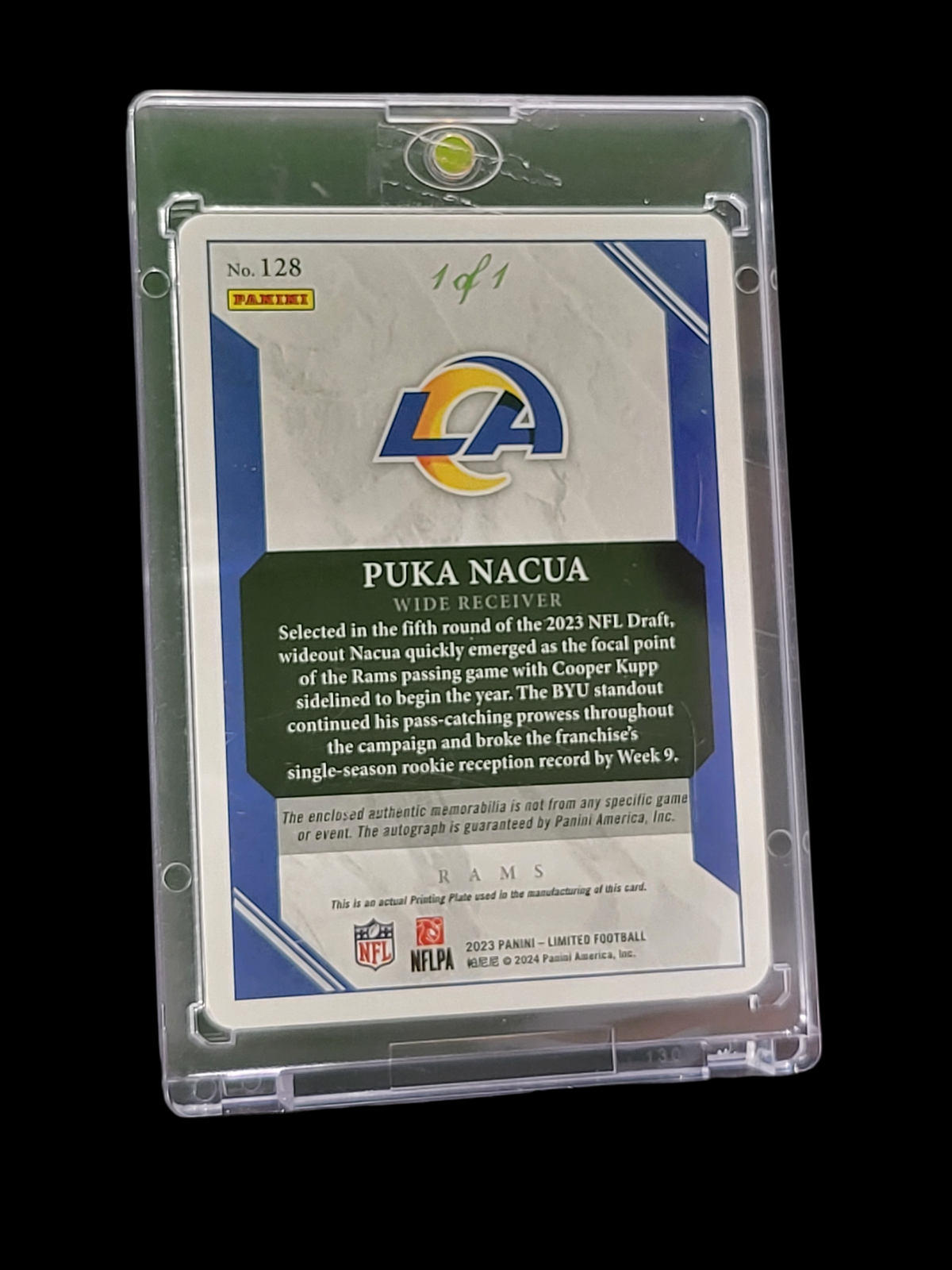 2024 Panini Puka Nacua #128 Magenta Plate Printing Plate Nike Swoosh Patch 1/1