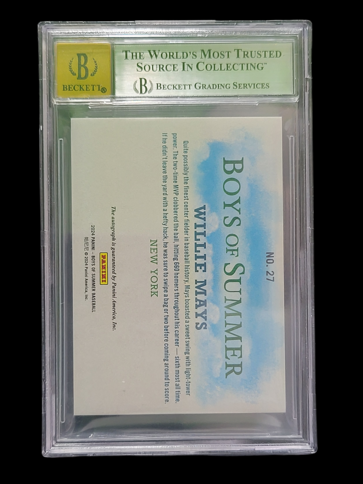 2024 Panini Summer Fabric Of The Game Lumber Willie Mays #27 /99 BGS Auto 10