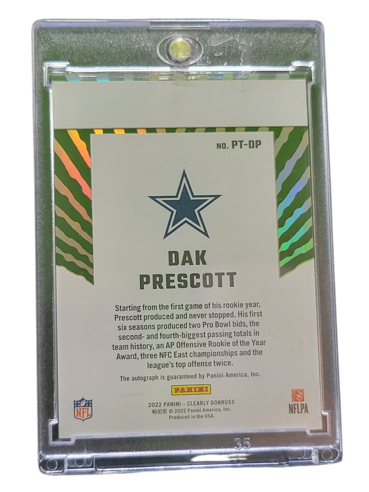 2022 Panini Clearly Donruss Passing The Torch Dak Prescott #Pt-Dp 34/49