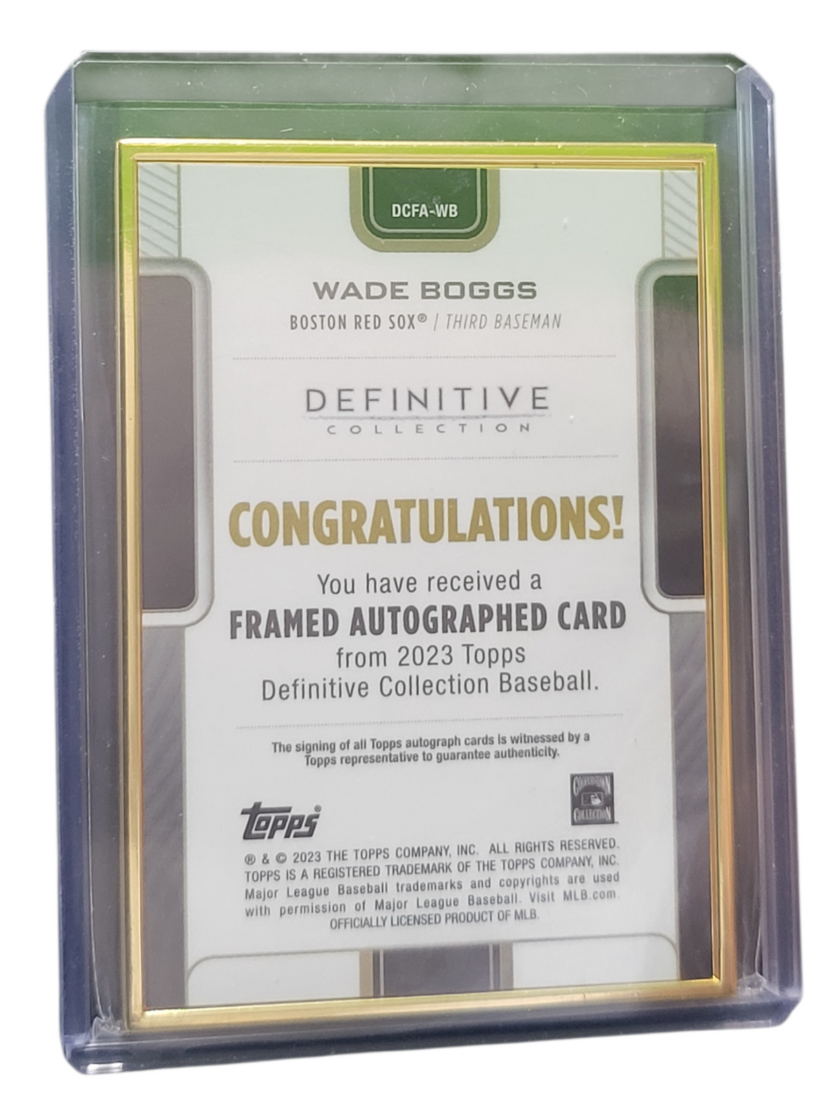 2023 Topps Definitive Collection Wade Boggs #Dcfa-Wb Purple Framed Auto Card