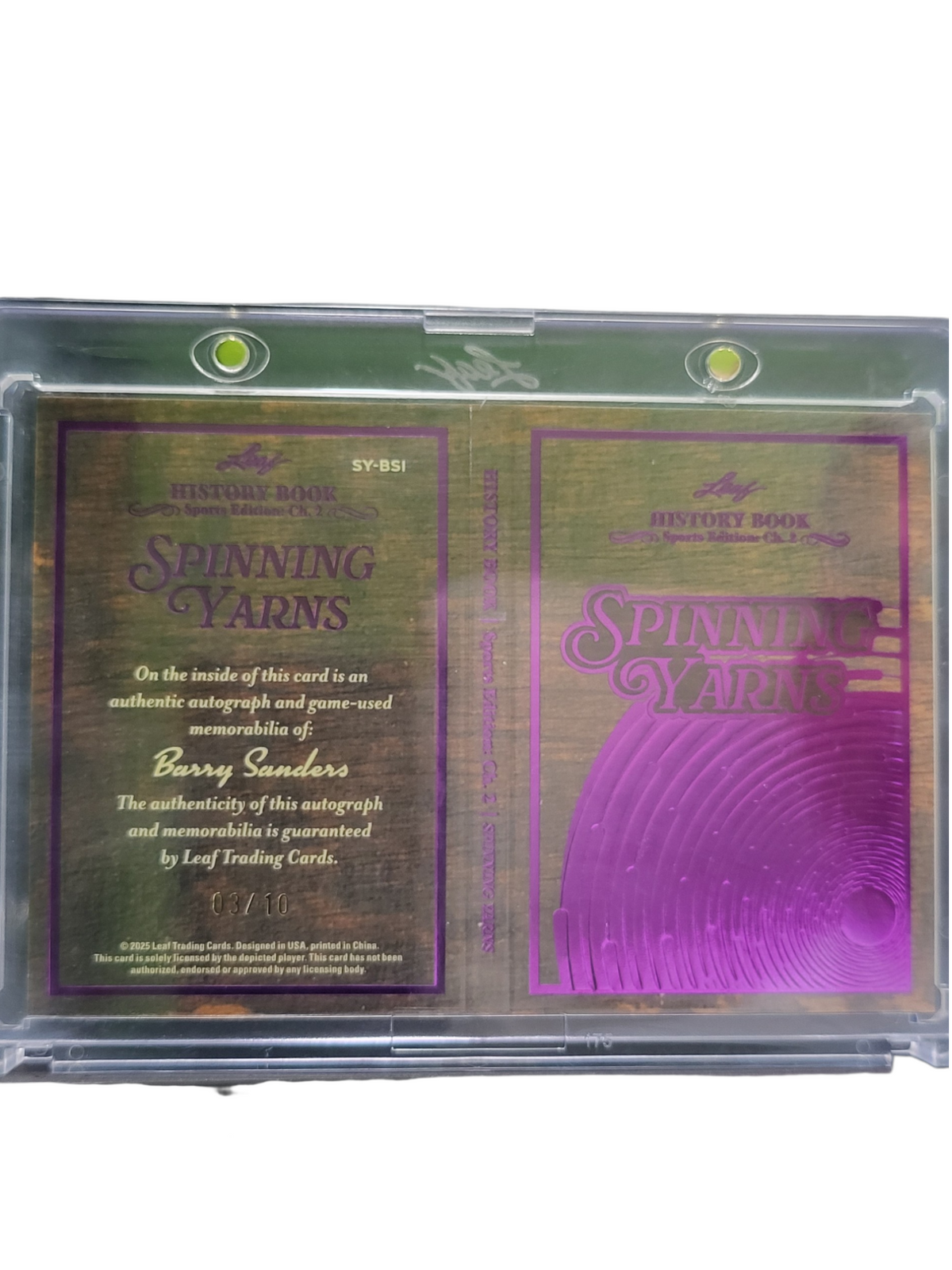 2025 Leaf Barry Sanders #Sy-Bs1 Purple /10 6-Swatch Jersey Patch Game-Used