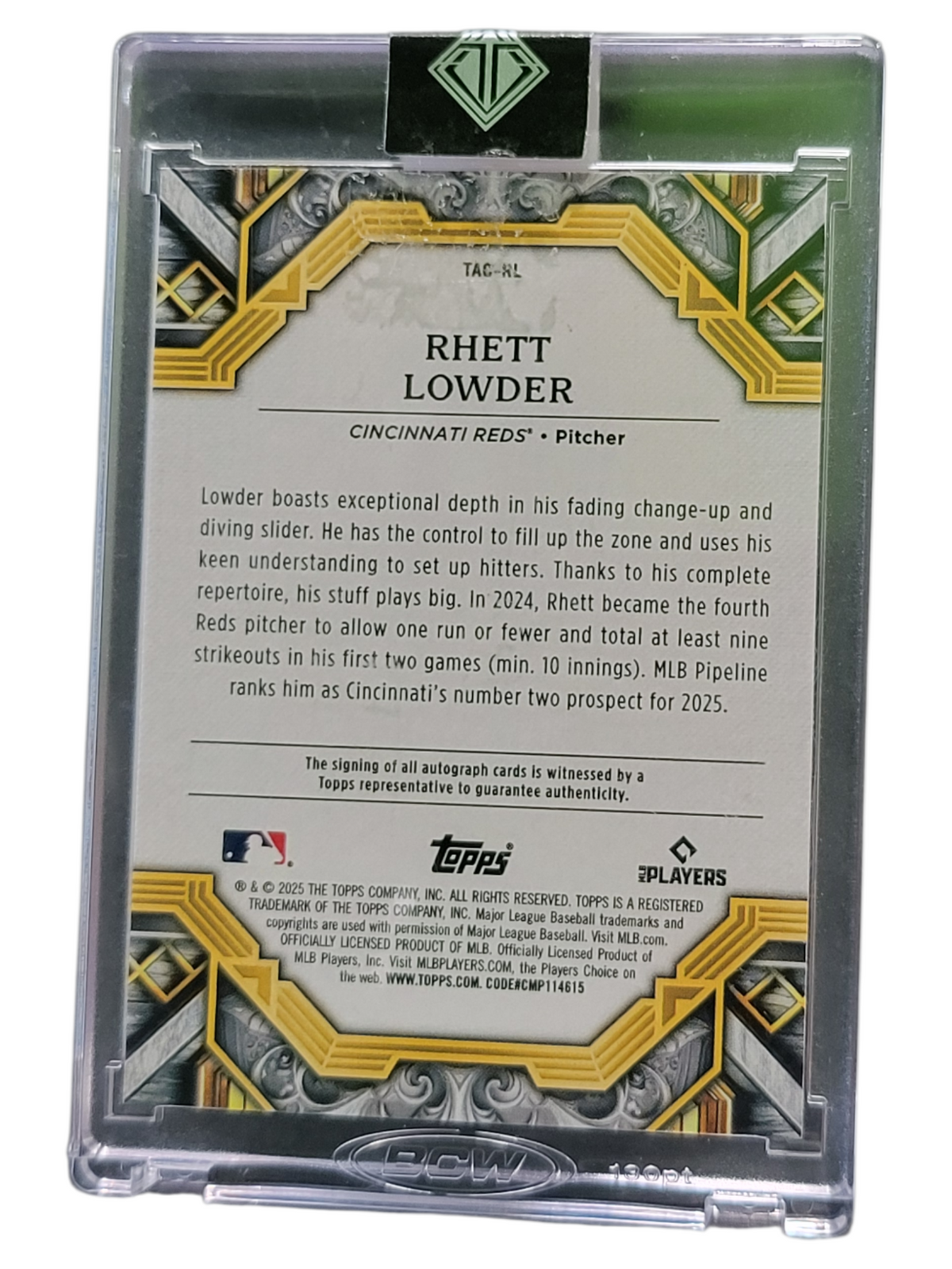 2025 Topps Tribute Rhett Lowder #Tac-Rl Rc 01/10