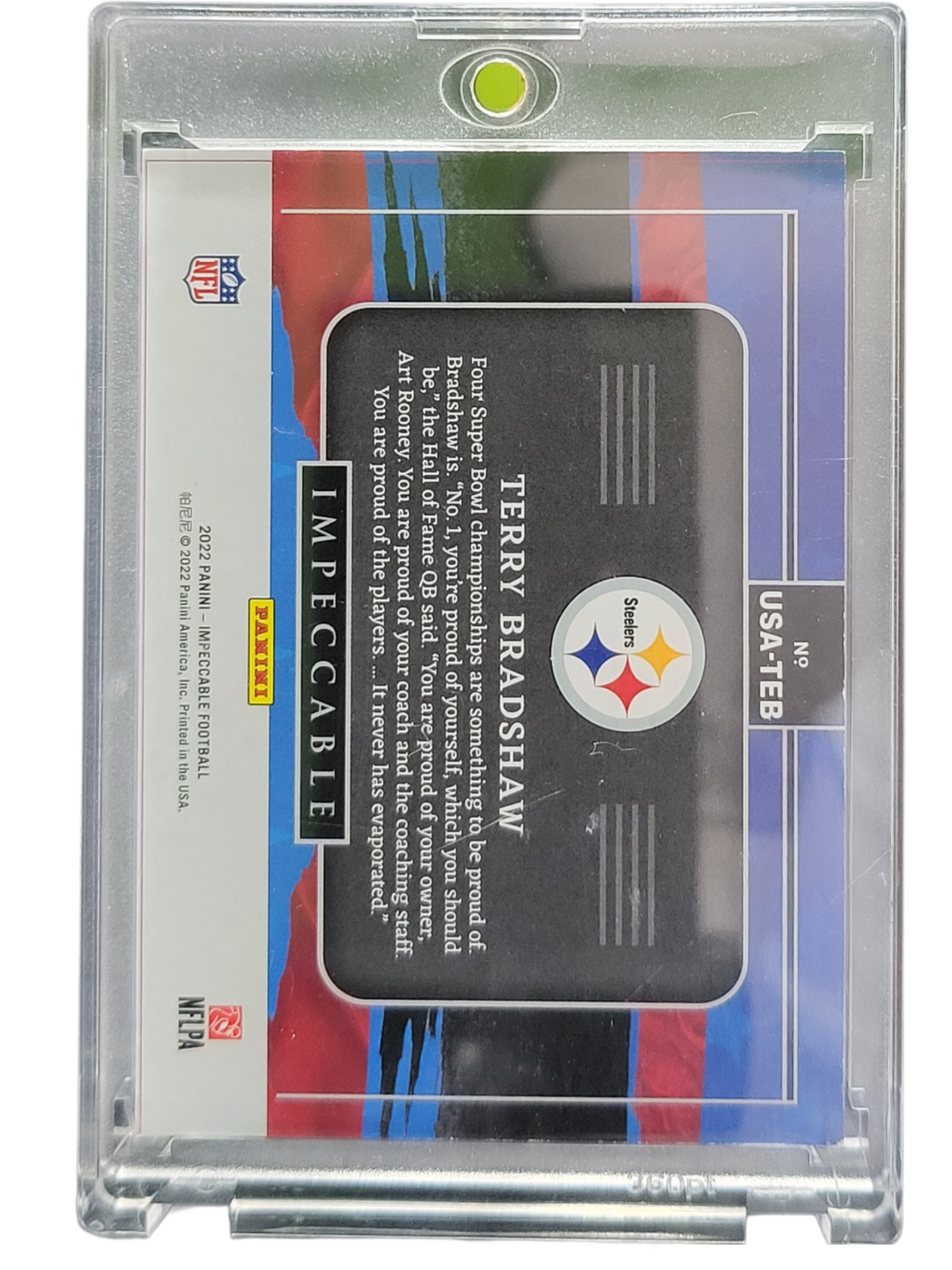 2022 Panini Terry Bradshaw #Usa-Teb 19/20 1 Troy Ounce .999 Fine Silver Bar