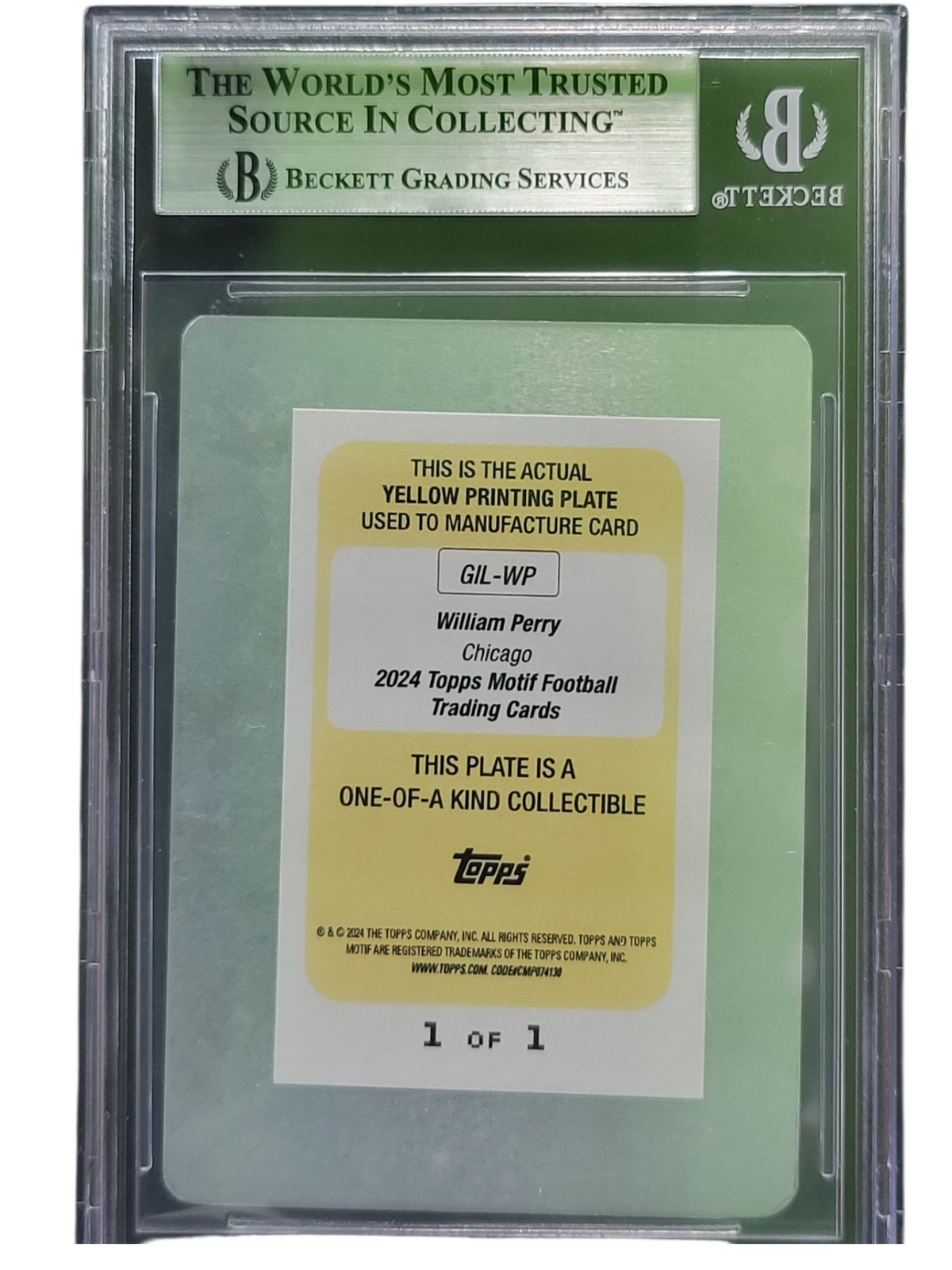 2023 Topps Motif Gridiron Legends Yellow William Perry #Gilwp BGS Auto 9