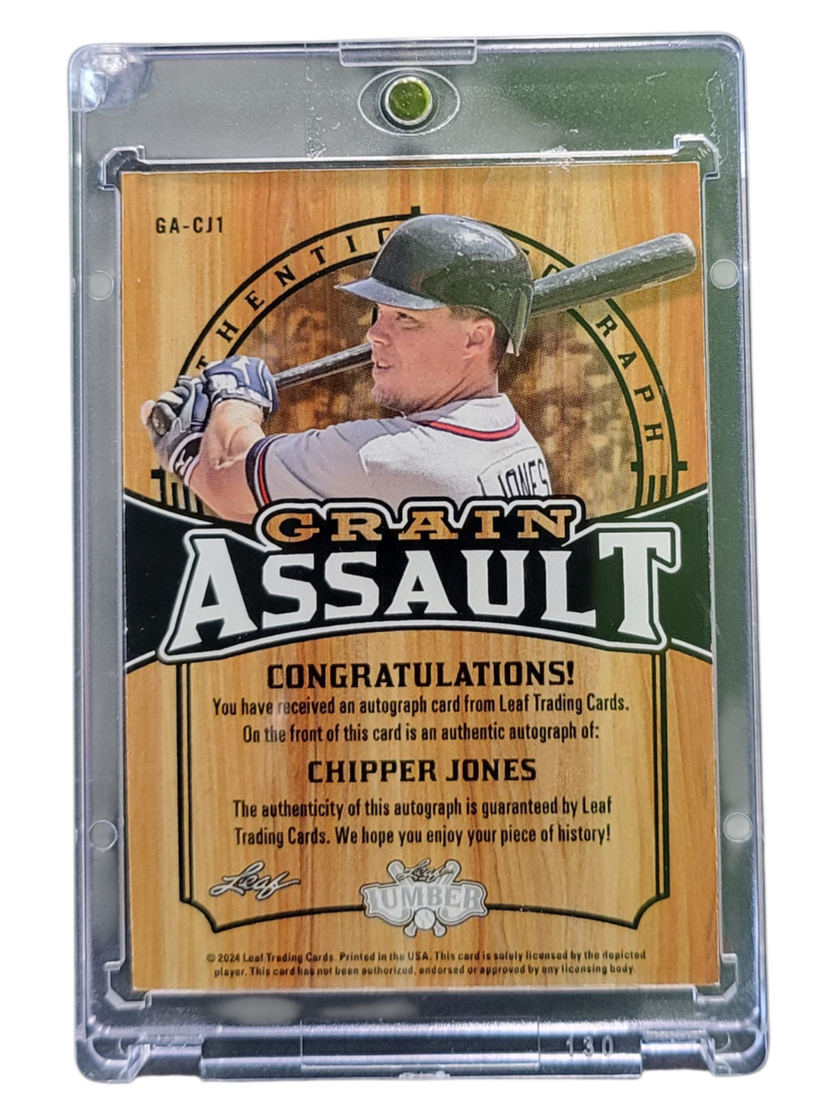 2024 Leaf Lumber Grain Assault Chipper Jones #Ga-Cj1 Authentic Autograph 2/4