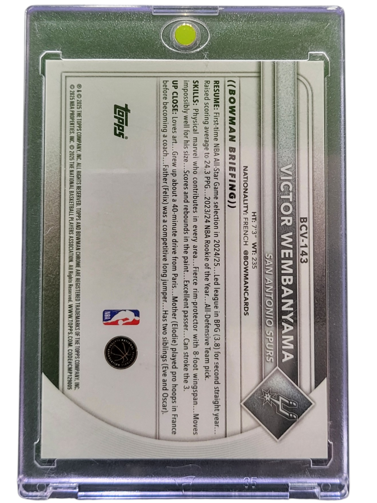 2025 Bowman Chrome Victor Wembanyama #Bcv-143 Orange Shimmer Refractor