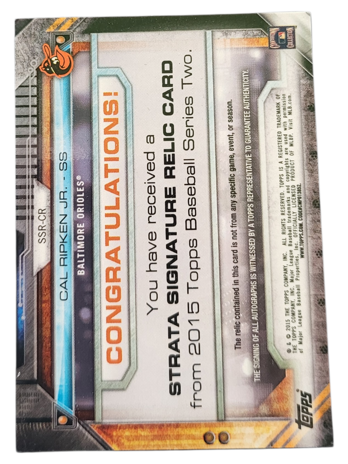 2015 Topps Strata Signature Relics Cal Ripken Jr. #Ssr-Cr Auto Memorabilia 15/25