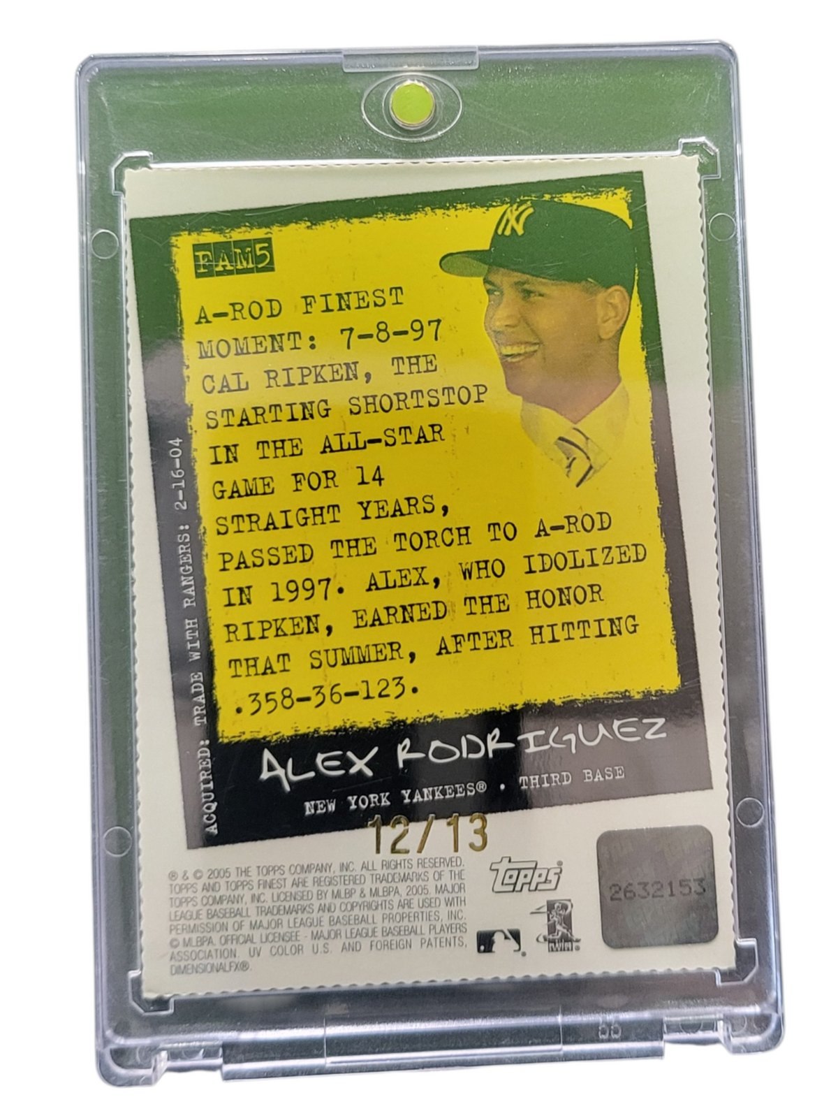 2005 Topps Finest Alex Rodriguez #Fam5 Refractor 12/13