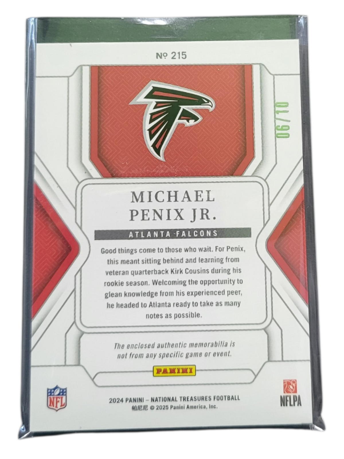 2025 Panini National Treasures Michael Penix Jr. #215 06/10 Patch Rc Memorabilia