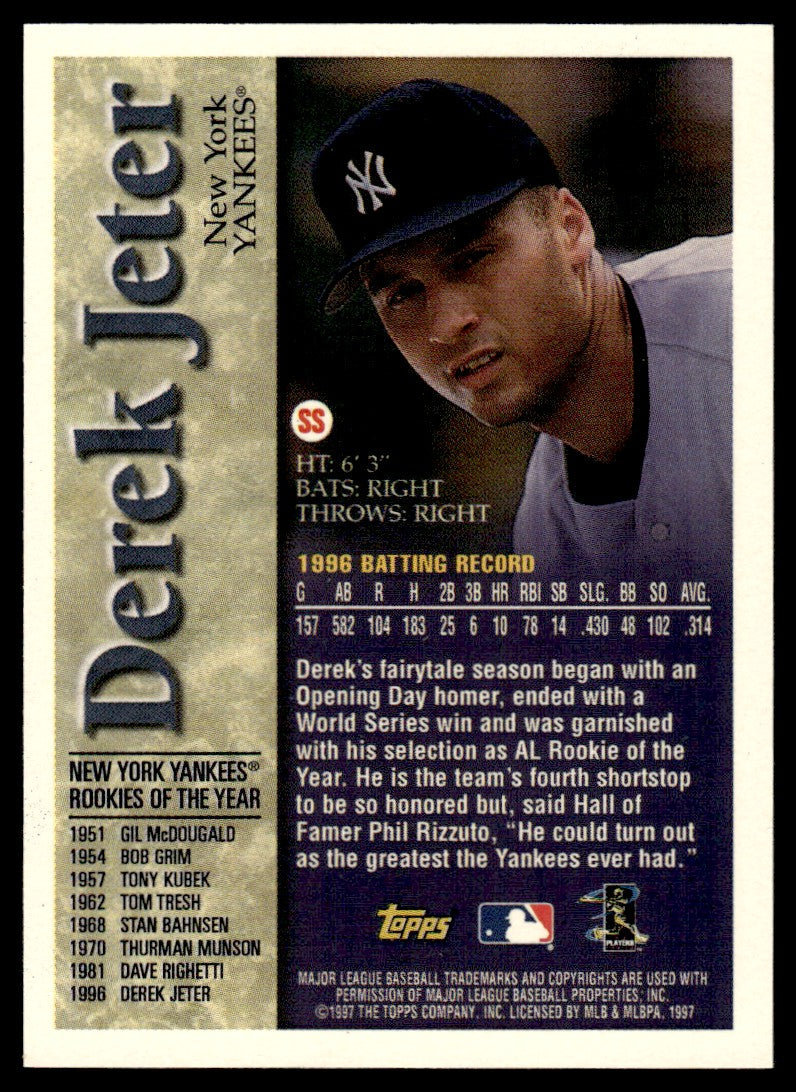 1997 Topps Certified Derek Jeter Rookie Of The Year Auto