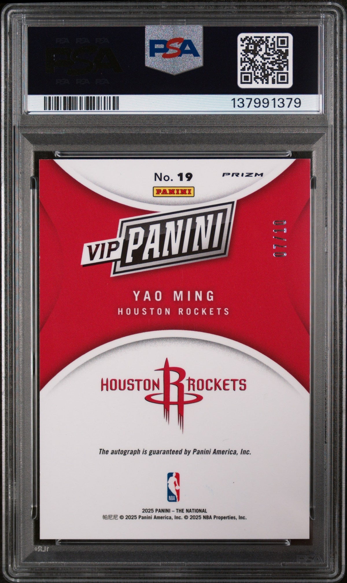 2025 Panini National Sports Collectors Convention Vip Gold Autograph-Gold Yao Ming #19 /10 PSA 9