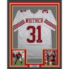 Framed Autographed/Signed Donte Whitner 35x39 San Francisco White Football Jersey Beckett BAS COA
