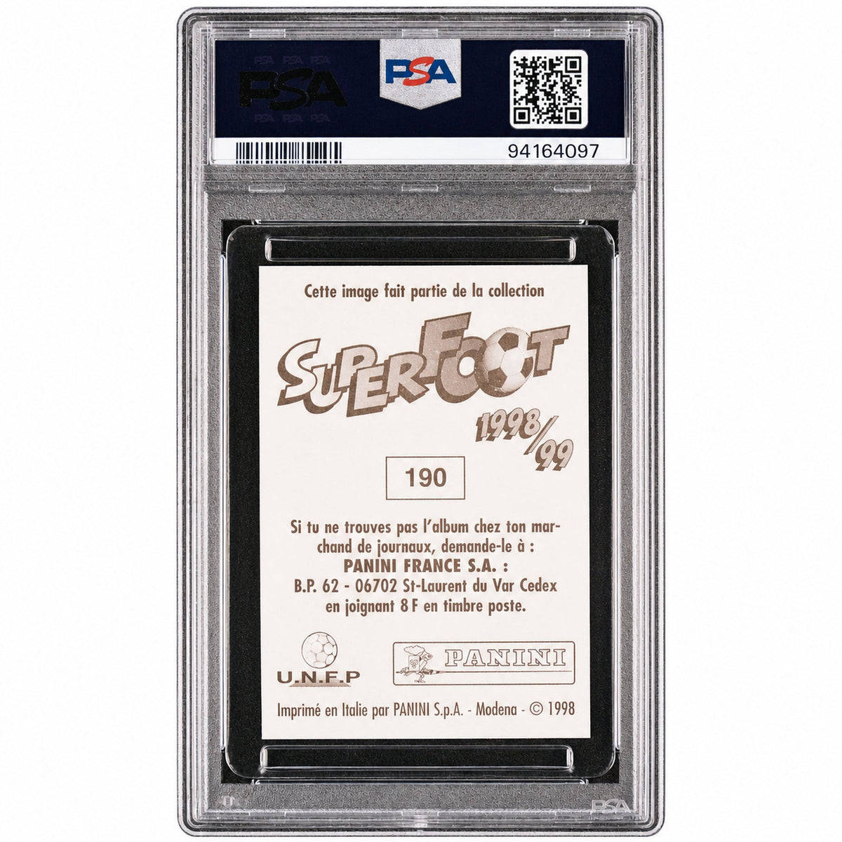 1998 Panini Superfoot Zinedine Zidane #190 PSA 10