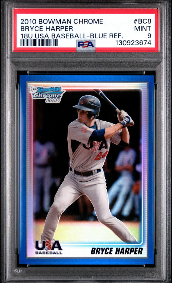 2010 Bowman Chrome 18U Usa Baseball Blue Refractor Bryce Harper #18Bc8 /250 PSA 9
