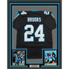 Framed Autographed/Signed Jonathon Brooks 35x39 Carolina Black Football Jersey JSA COA
