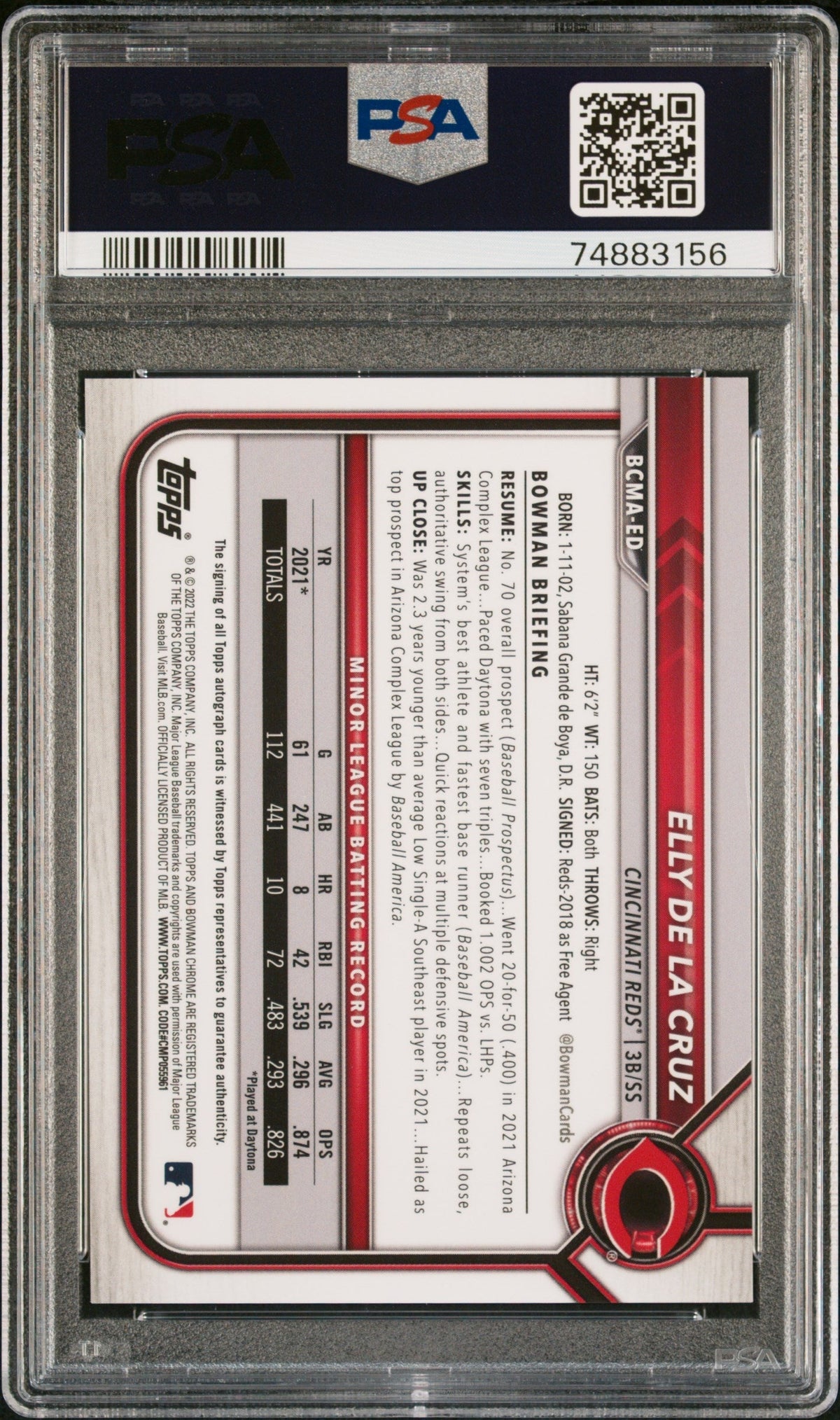 2022 Bowman Chrome Mega Box Autograph Elly De La Cruz #Bmaed PSA 10