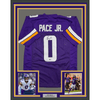 Framed Autographed/Signed Ivan Pace Jr. 35x39 Minnesota Purple Football Jersey Beckett BAS COA