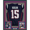 Framed Autographed/Signed Chris Hogan 2x SB Champ 35x39 New England Blue Pro Cut Football Jersey JSA COA
