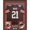 Framed Autographed/Signed Denzel Ward 35x39 Cleveland Brown Football Jersey Beckett BAS COA