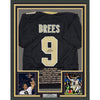 Framed Autographed/Signed Drew Brees 35x39 New Orleans Black Stat Football Jersey Beckett BAS COA