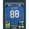 Framed Autographed/Signed Greg Olsen 35x39 Carolina Blue Football Jersey Beckett BAS COA