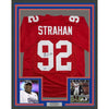 Framed Autographed/Signed Michael Strahan 35x39 New York Red Football Jersey Beckett BAS COA