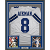 Framed Autographed/Signed Troy Aikman 35x39 Dallas White Football Jersey Beckett BAS COA