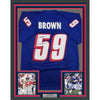 Framed Autographed/Signed Vincent Brown 35x39 New England Blue Football Jersey JSA COA