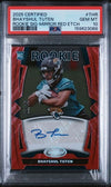 Graded 2025 Panini Certified Bhayshul Tuten #THR Rookie Signature Mirror Red Etch /25 Rookie RC Football Card PSA 10 Gem Mint