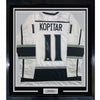 Framed Autographed/Signed Anze Kopitar 35x39 Los Angeles White Hockey Jersey JSA COA