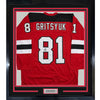 Framed Autographed/Signed Arseni Gritsyuk 35x39 New Jersey NJ Red Hockey Jersey JSA COA