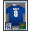 Framed Autographed/Signed Carlos Dunga 35x39 Brazil Blue Soccer Futbol Jersey Beckett BAS COA