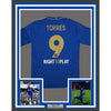 Framed Autographed/Signed Fernando Torres 35x39 Chelsea FC Blue/Gold Soccer Futbol Jersey Beckett BAS COA