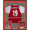 Framed Autographed/Signed Gilberto Silva 35x39 Arsenal Red Soccer Futbol Jersey Beckett BAS COA