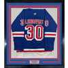 Framed Autographed/Signed Henrik Lundqvist 35x39 New York Blue Hockey Jersey JSA COA