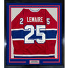 Framed Autographed/Signed Jacques Lemaire 35x39 Montreal Red Hockey Jersey Beckett BAS COA