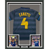 Framed Autographed/Signed Javier Zanetti 35x39 Inter Milan Navy Blue Soccer Futbol Jersey Beckett BAS COA
