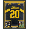 Framed Autographed/Signed Kaleb Johnson 35x39 Pittsburgh Black Color Rush Football Jersey Beckett BAS COA