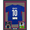 Framed Autographed/Signed Kylian Mbappe 35x39 France World Cup Blue Soccer Jersey Panini Authentic COA