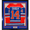 Framed Autographed/Signed Mattias Ekholm 35x39 Edmonton Blue Hockey Jersey Beckett BAS COA