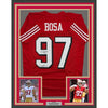 Framed Autographed/Signed Nick Bosa 35x39 San Francisco Red Alternate Football Jersey Beckett BAS COA