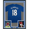 Framed Autographed/Signed Paul Scholes 35x39 Manchester United Blue Soccer Futbol Jersey Beckett BAS COA