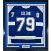 Framed Autographed/Signed Ross Colton 35x39 Tampa Bay Blue Hockey Jersey Beckett BAS COA