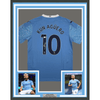 Framed Autographed/Signed Sergio Kun Aguero #10 35x39 Manchester City Blue Soccer Futbol Jersey Beckett BAS COA